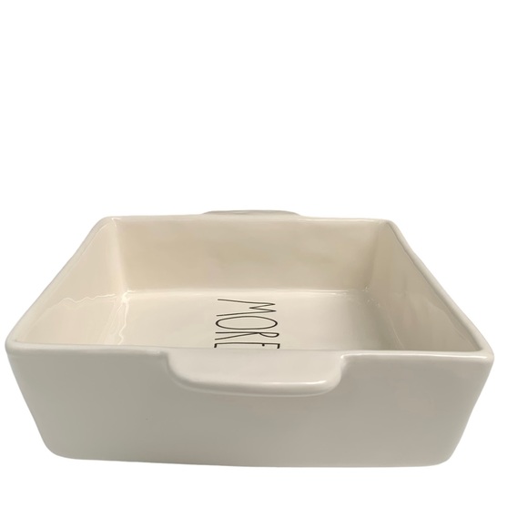 Rae Dunn MORE PLEASE Casserole Baking Dish White Black Large Letters Dimples NWT - Picture 6 of 12